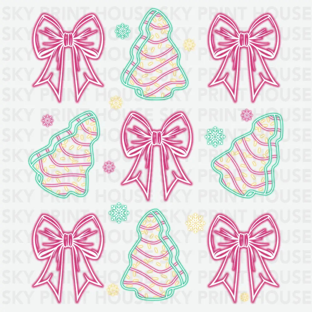 Pink Christmas Bow- Christmas Ready to Press DTF Transfer