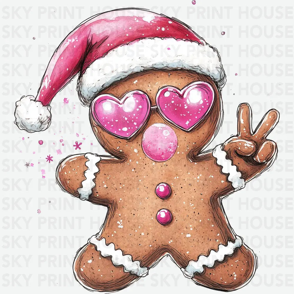 Pink Gingerbread Man - Christmas Ready to Press DTF Transfer