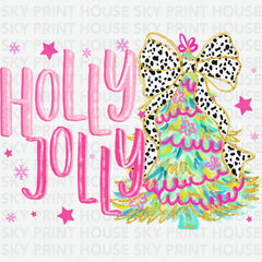 Pink Holly Jolly - Christmas Ready to Press DTF Transfer