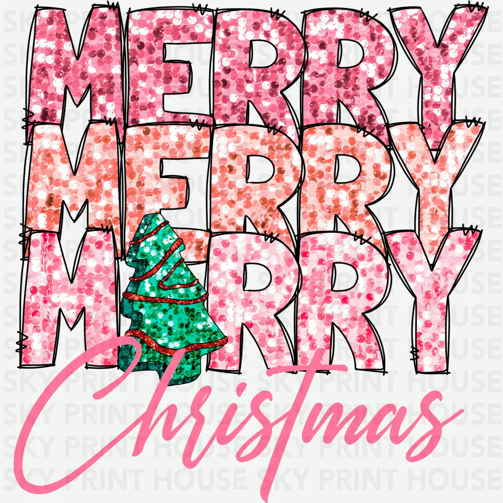 Pink Merry Christmas - Christmas Ready to Press DTF Transfer