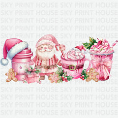 Pink Santa Christmas Drinks - Christmas Ready to Press DTF Transfer