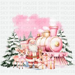 Pink Santa Snowman Train - Christmas Ready to Press DTF Transfer