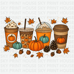 Pumpkin Spice Coffee Latte Drinks Thanksgiving Ready to Press DTF Transfer