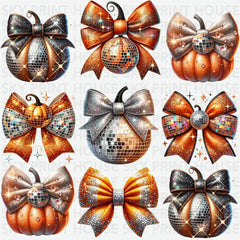 Retro Disco Ball Pumpkin Coquette Bow Fall Ready to Press DTF Transfer