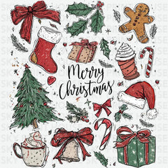 Retro Hand-Drawn Christmas Collage - Christmas Ready to Press DTF Transfer