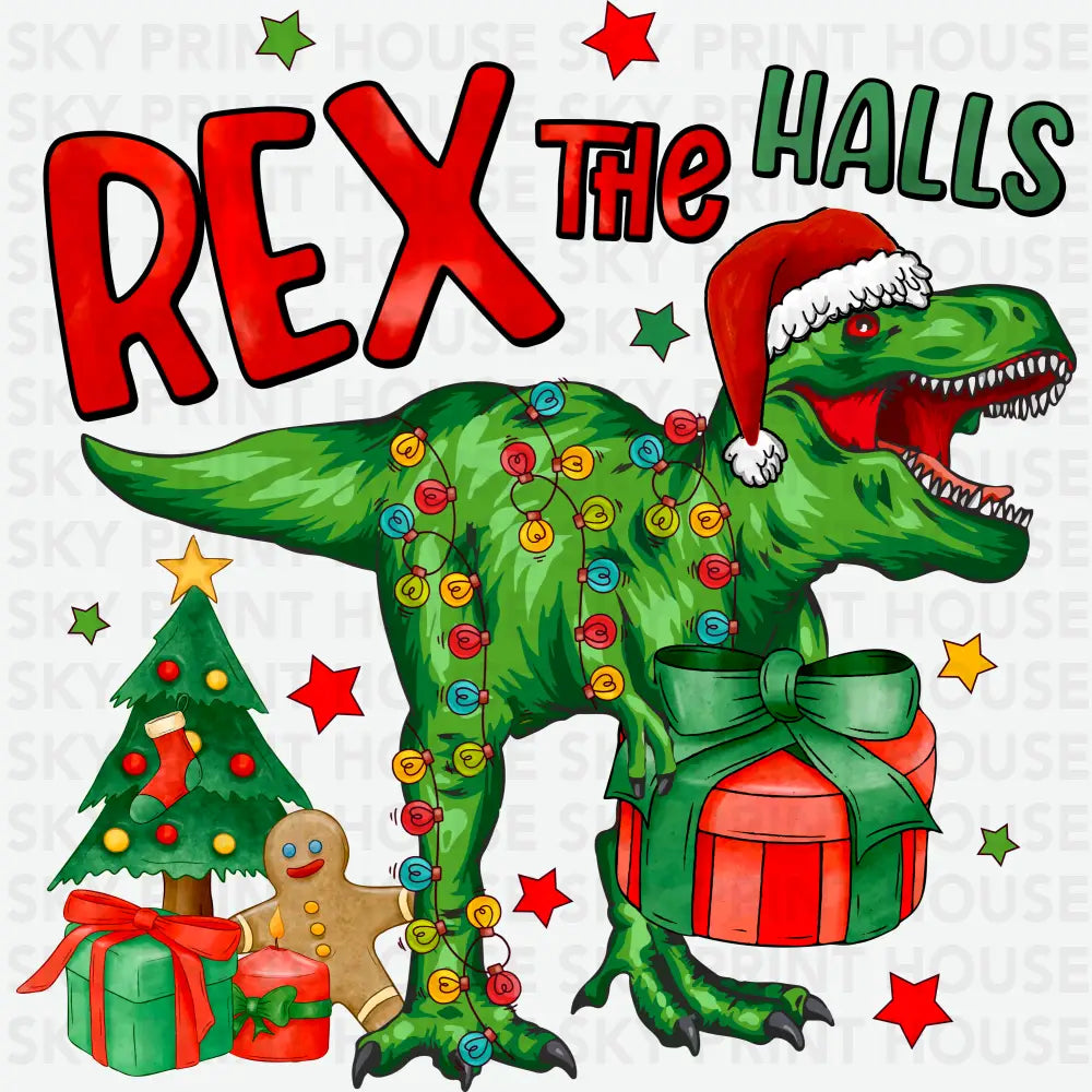 Rex The Halls - Christmas Ready to Press DTF Transfer