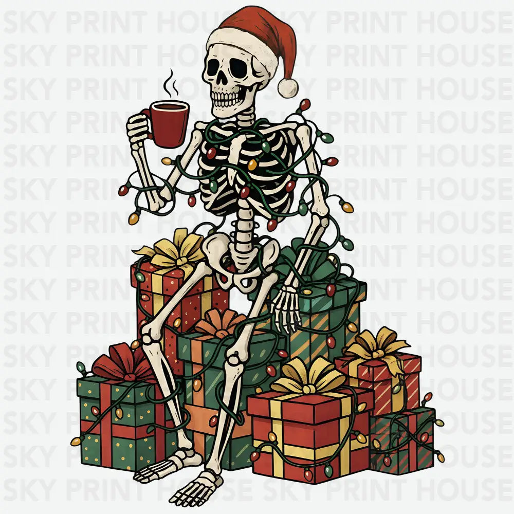 Skeleton Santa Christmas Coffee - Christmas Ready to Press DTF Transfer
