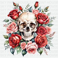 Skull with Roses Halloween Ready to Press DTF Transfer