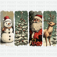 Vintage Christmas Clipart – Santa Reindeer Tree & Snowman Ready to Press DTF Transfer