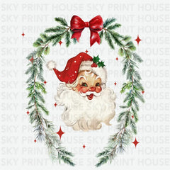 Vintage Santa Garland Wreath Design – Christmas Ready to Press DTF Transfer