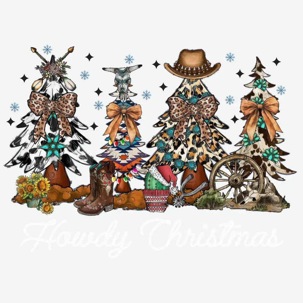 Western Cowboy Christmas Trees - Christmas Ready to Press DTF Transfer