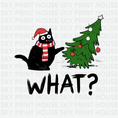 What? Funny Christmas Cat Tree Design – Christmas Ready to Press DTF Transfer