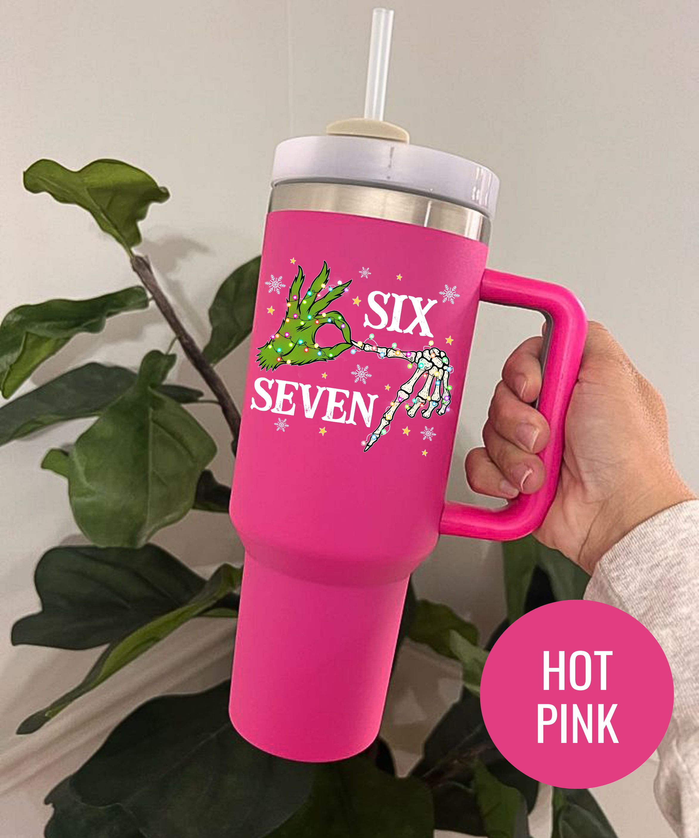 Six Seven Christmas Tumbler Green Hand Holiday Cup UV Design Festive Travel Mug