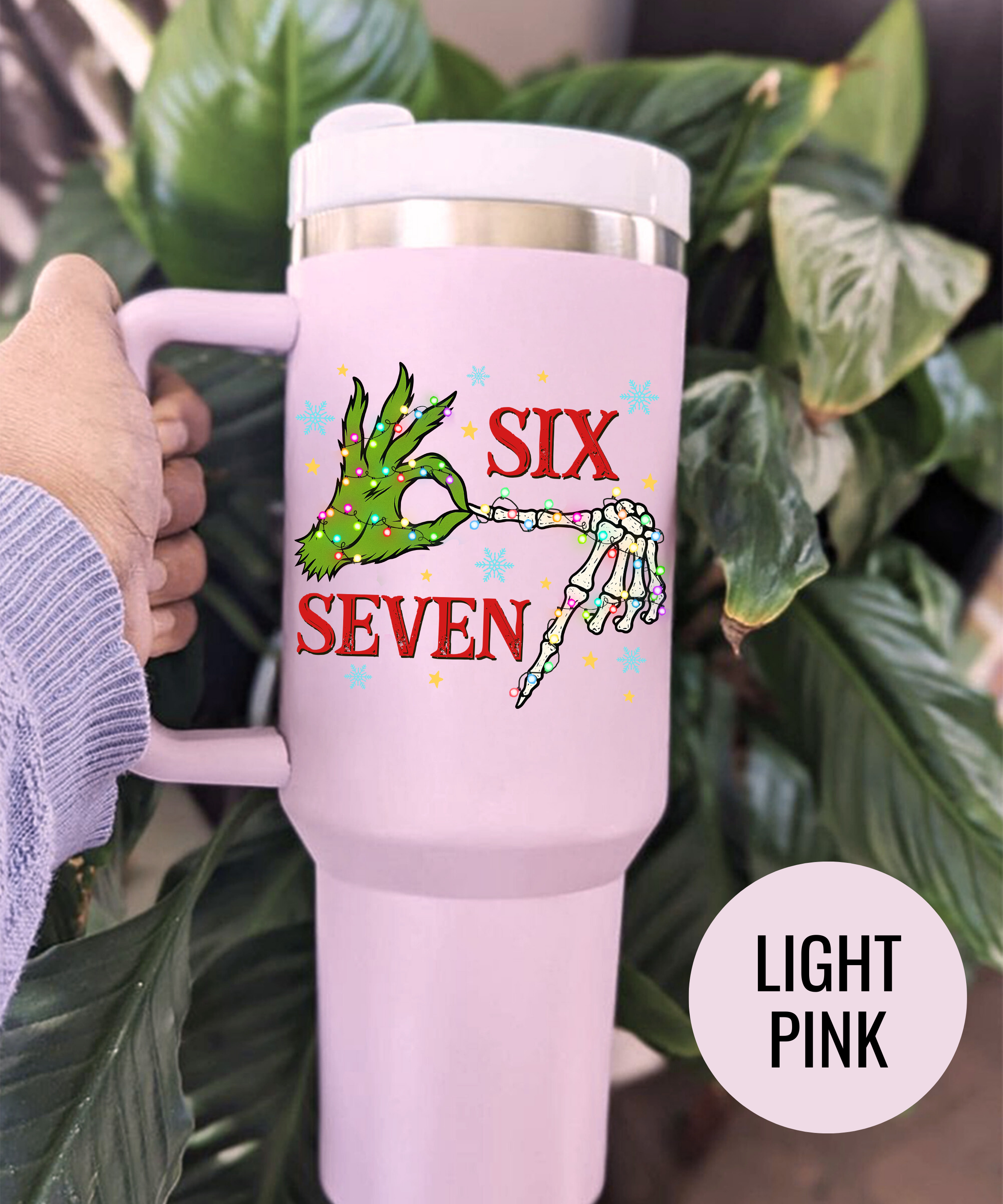 Six Seven Christmas Tumbler Green Hand Holiday Cup UV Design Festive Travel Mug