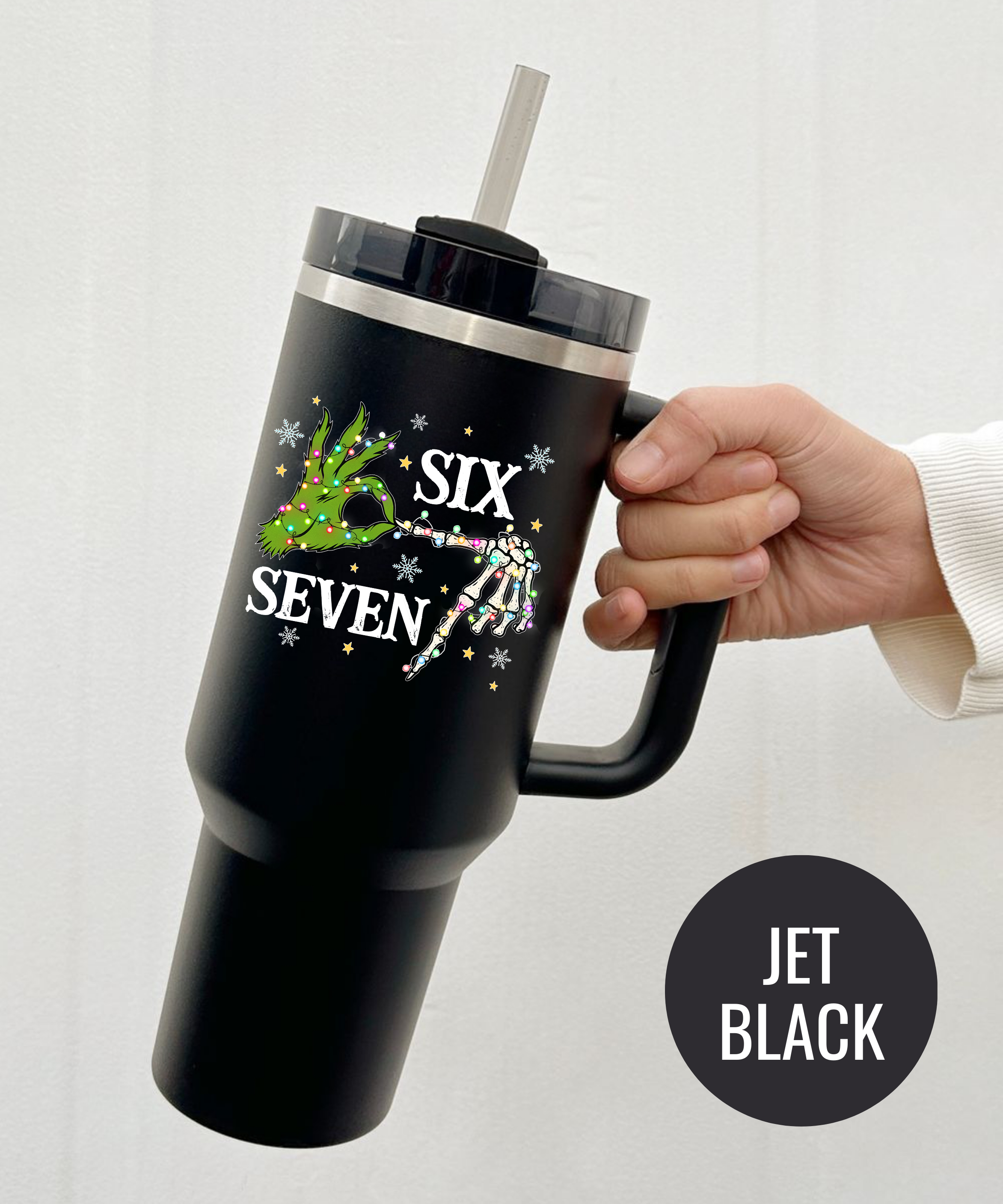 Six Seven Christmas Tumbler Green Hand Holiday Cup UV Design Festive Travel Mug