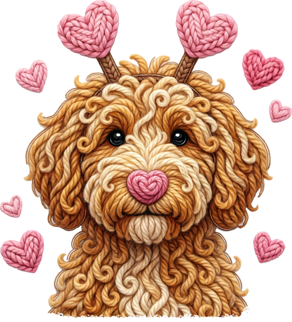 Faux Yarn Valentine Dog - Valentines Day Ready to Press DTF Transfer
