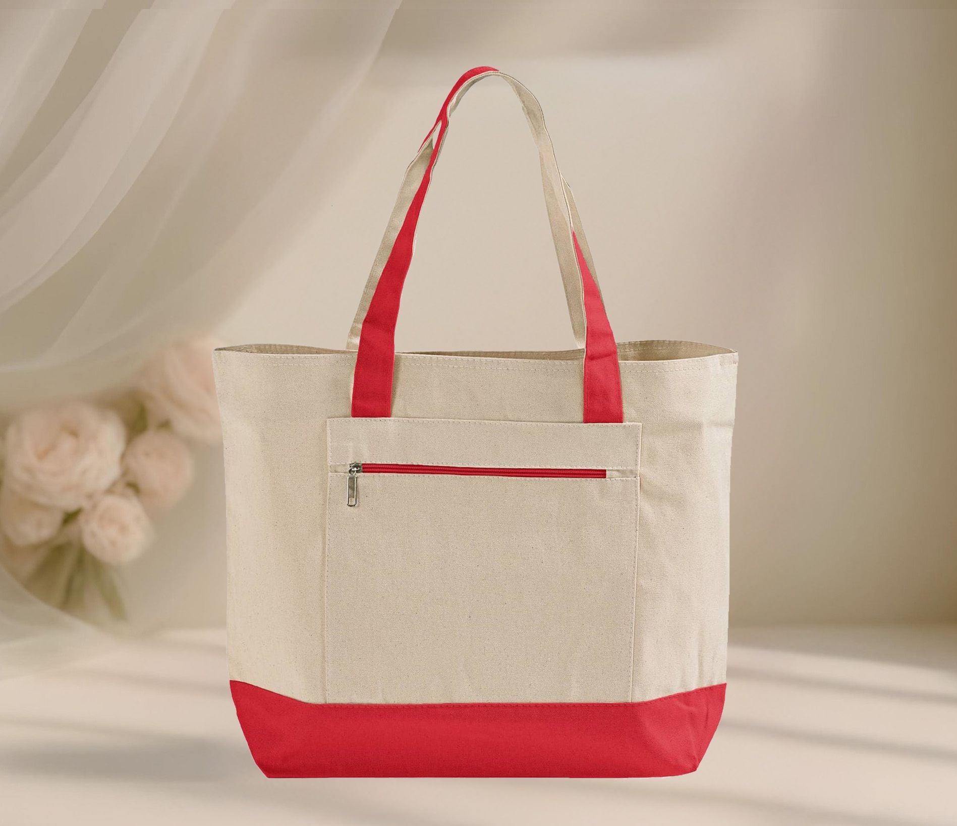 Blank Ultimate Zip Canvas Tote Bag — 12oz Cotton | Zipper Pocket
