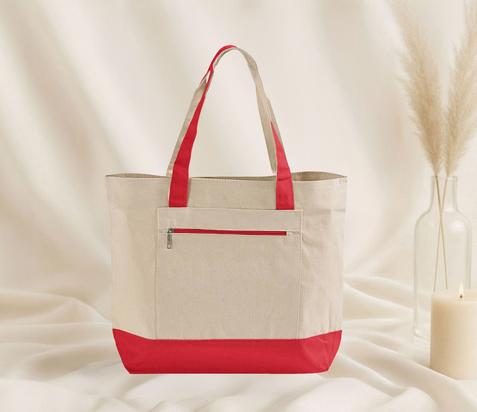 Blank Ultimate Zip Canvas Tote Bag — 12oz Cotton | Zipper Pocket