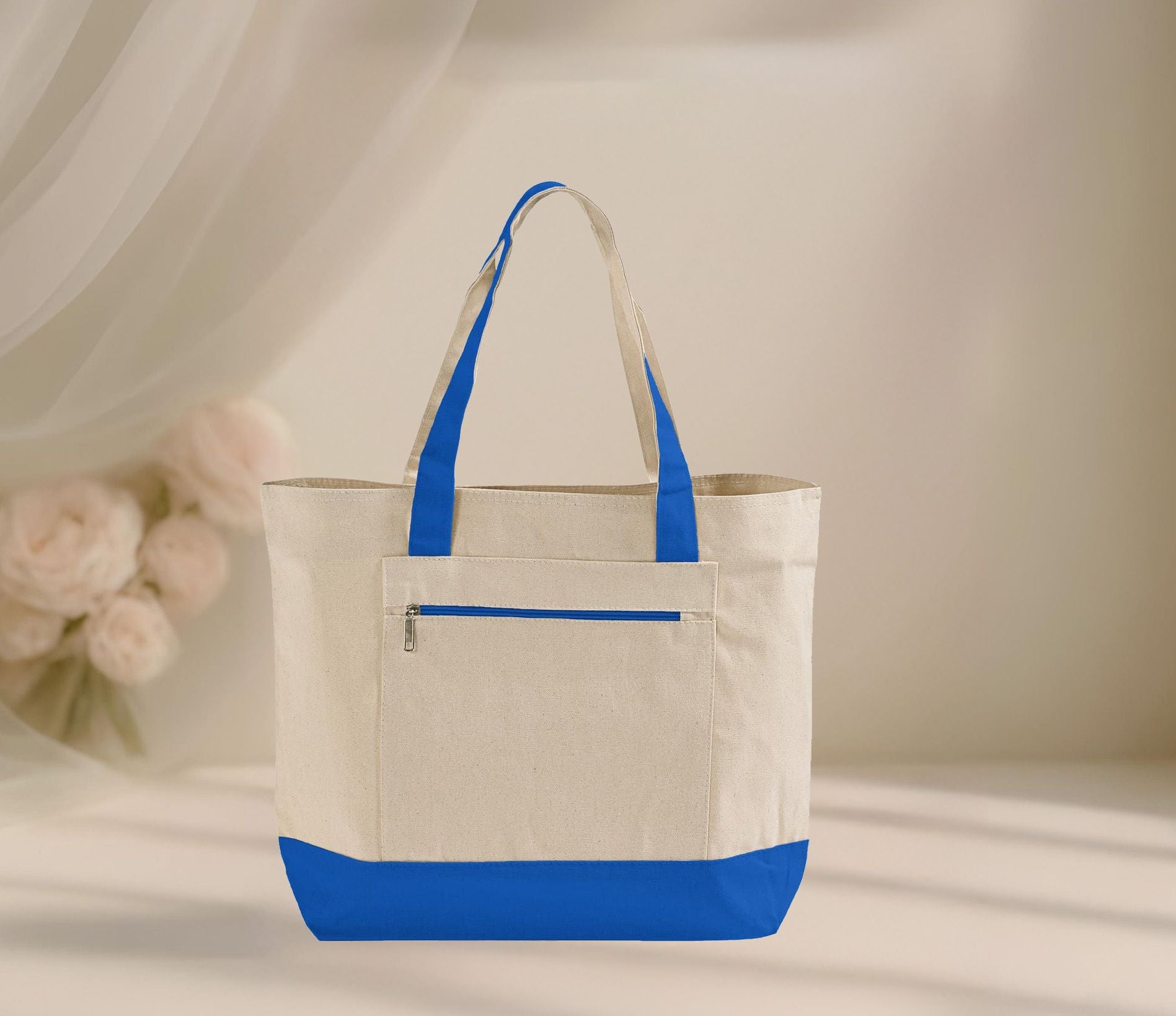 Blank Ultimate Zip Canvas Tote Bag — 12oz Cotton | Zipper Pocket