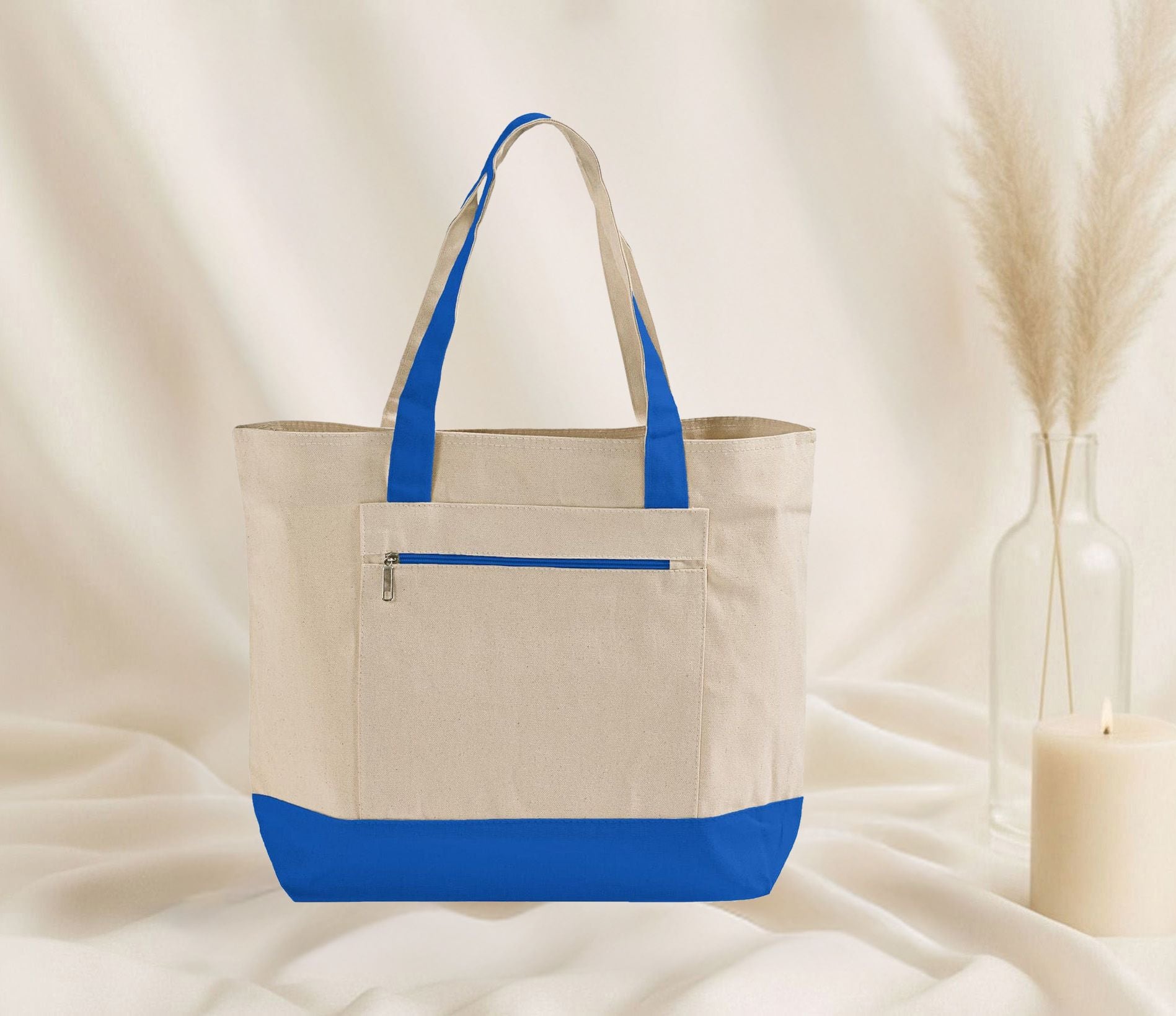 Blank Ultimate Zip Canvas Tote Bag — 12oz Cotton | Zipper Pocket