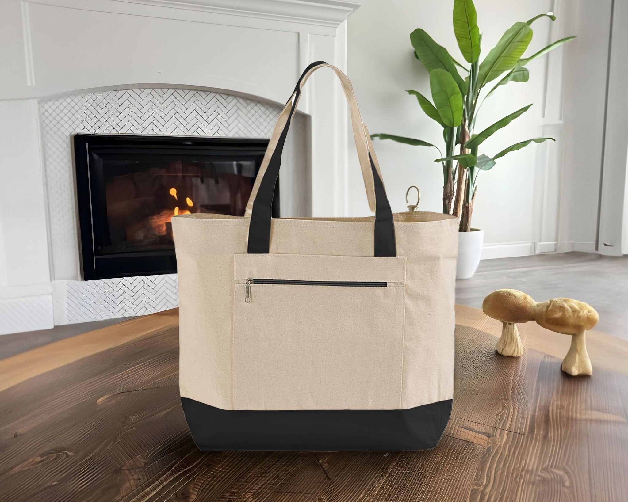 Blank Ultimate Zip Canvas Tote Bag — 12oz Cotton | Zipper Pocket