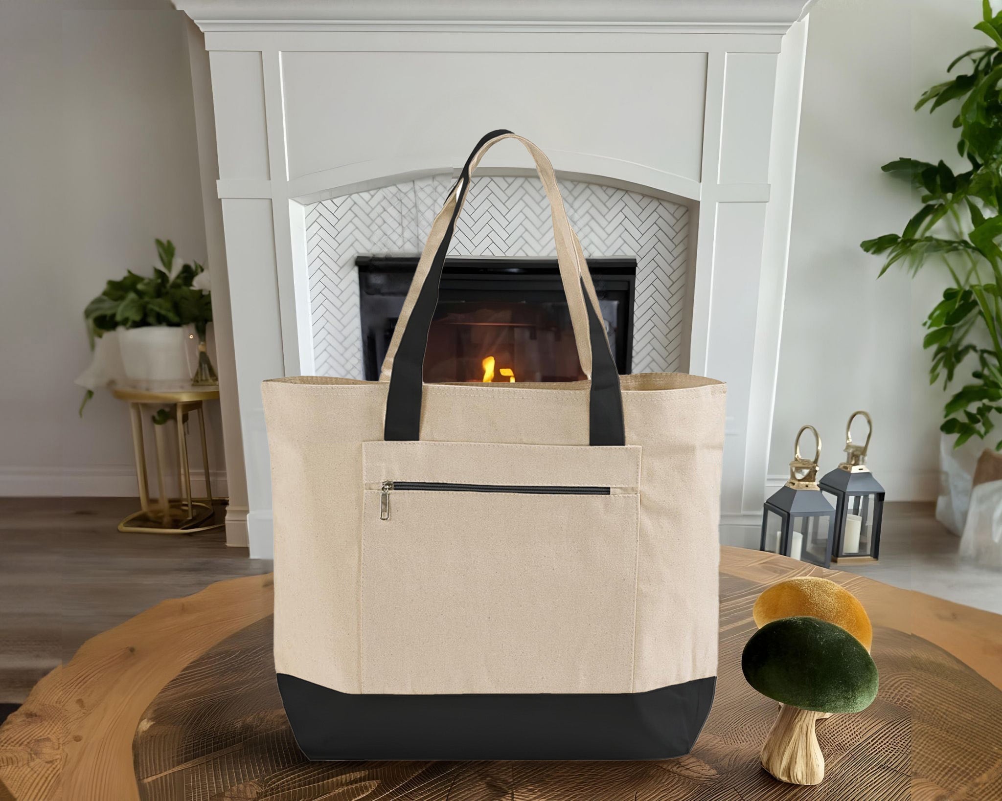 Blank Ultimate Zip Canvas Tote Bag — 12oz Cotton | Zipper Pocket