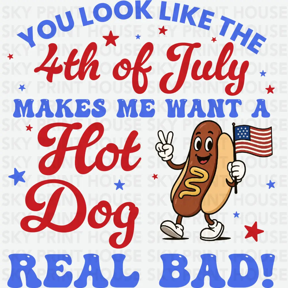 4th of July Hot Dog 4th of July Ready to Press DTF Transfer