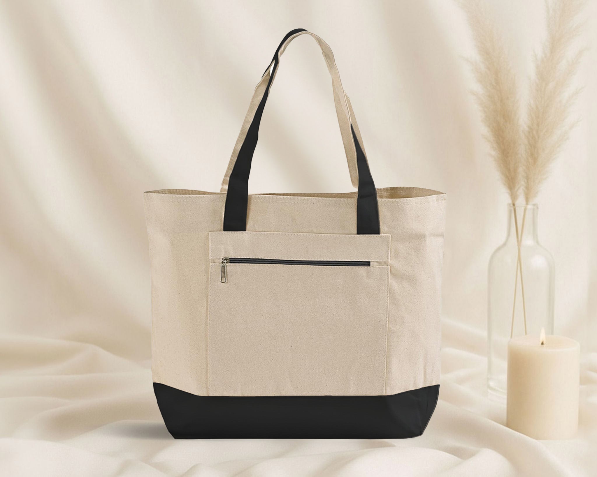 Blank Ultimate Zip Canvas Tote Bag — 12oz Cotton | Zipper Pocket