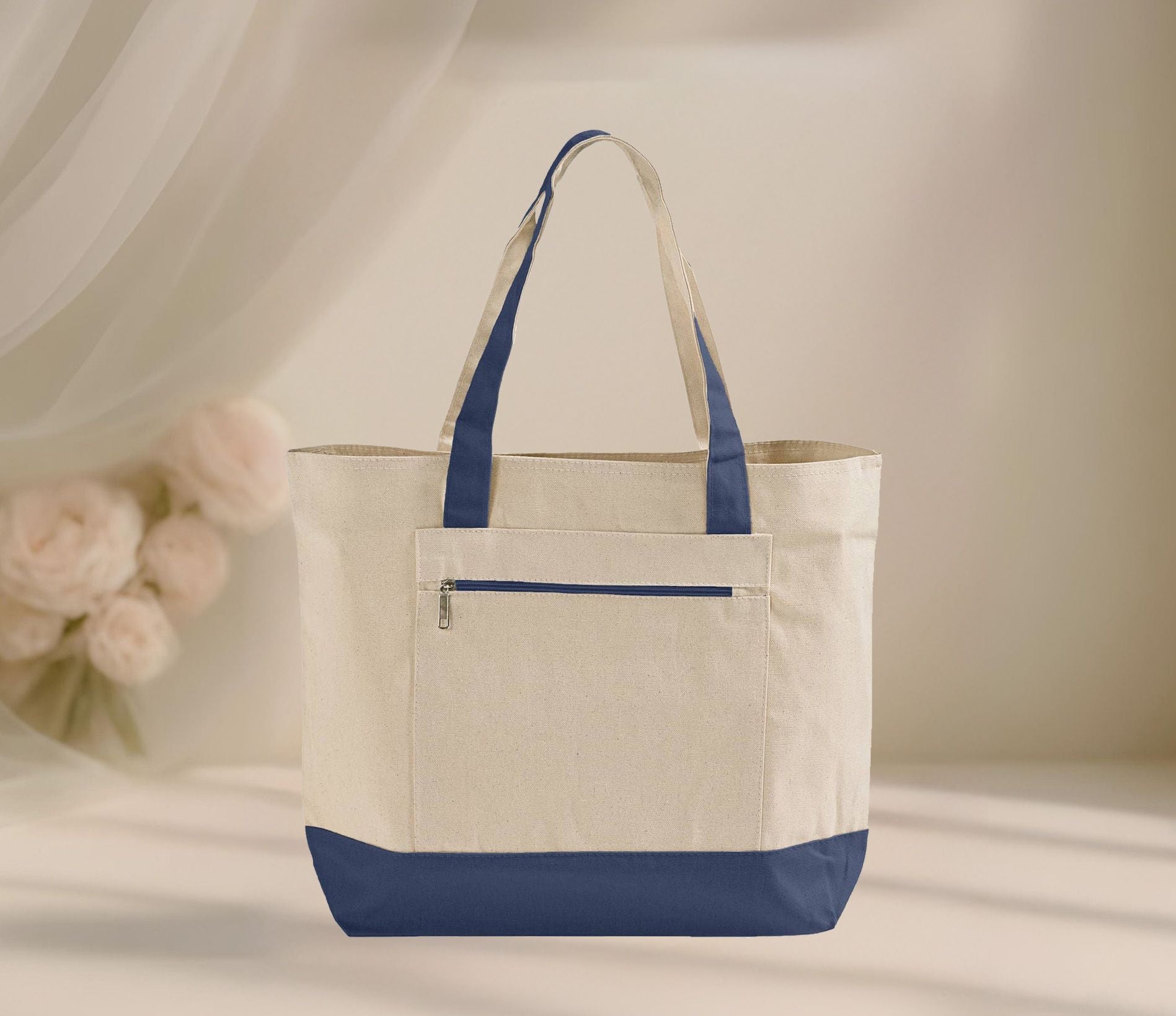 Blank Ultimate Zip Canvas Tote Bag — 12oz Cotton | Zipper Pocket