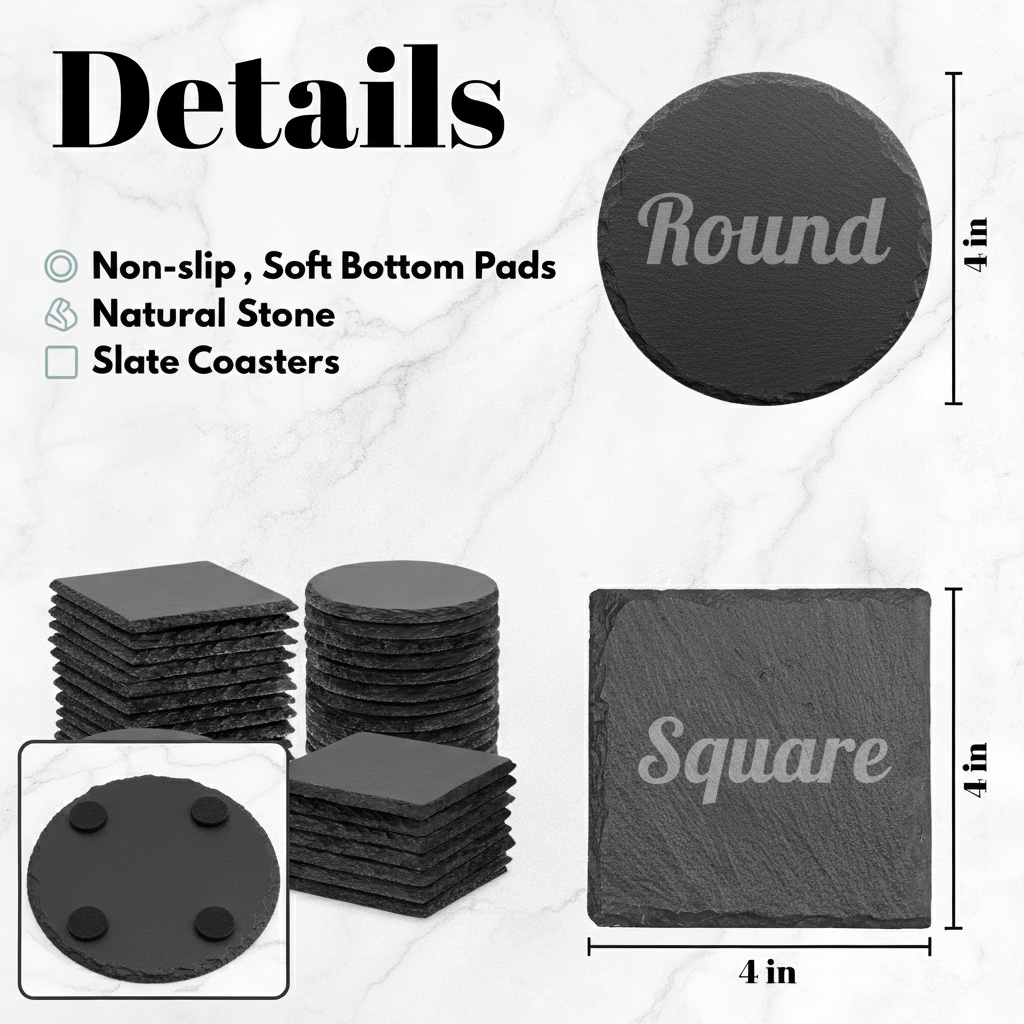 Custom Engraved Slate Coaster (Round or Square)