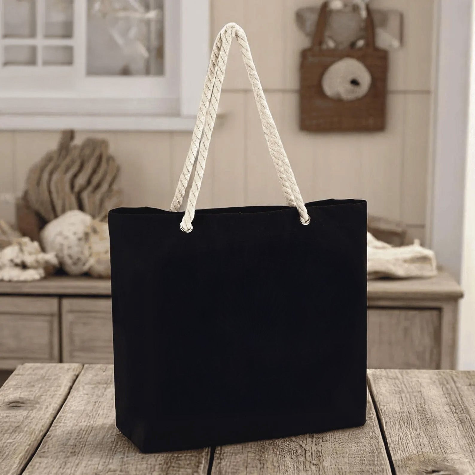 Blank Beach Tote Bag — Cotton Rope Handles