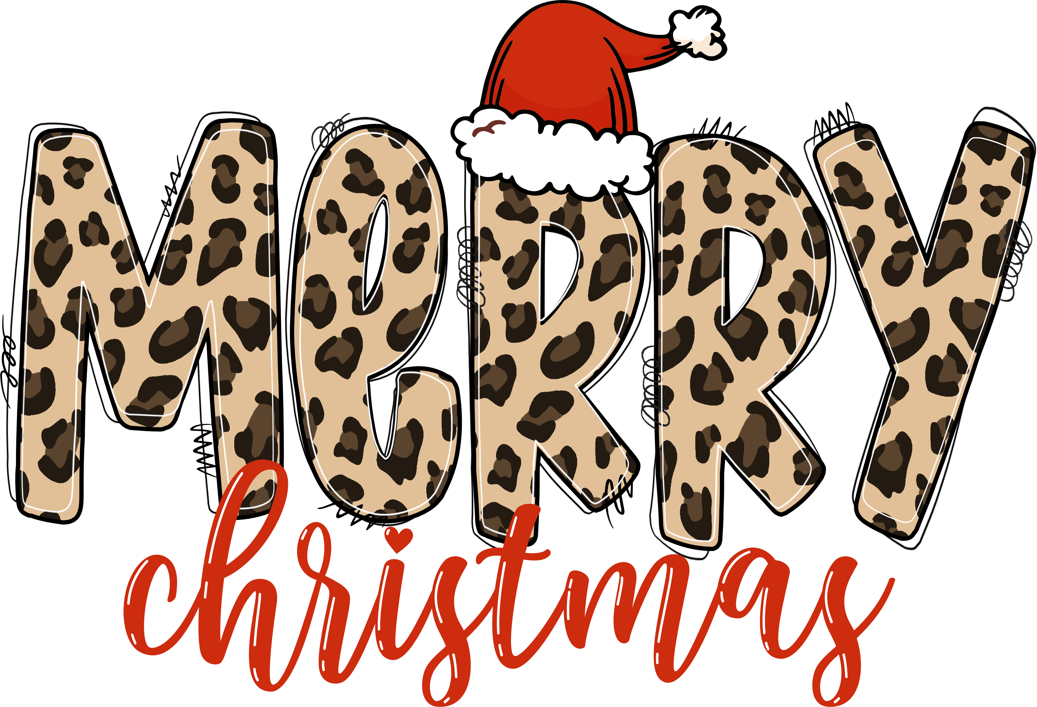 Santa Hat Leopard Merry Christmas- Christmas Ready to Press DTF Transfer