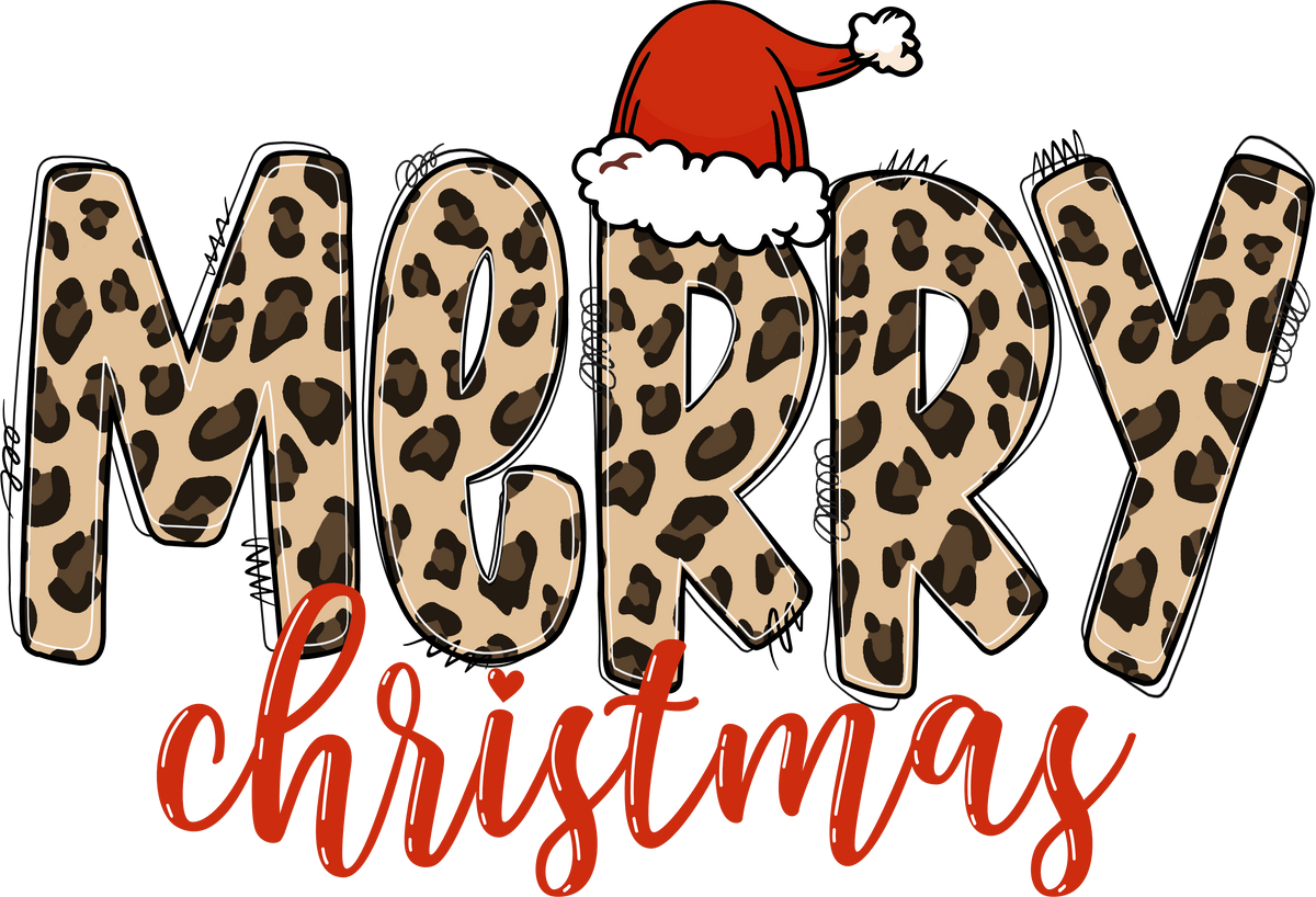 Santa Hat Leopard Merry Christmas- Christmas Ready to Press DTF Transfer