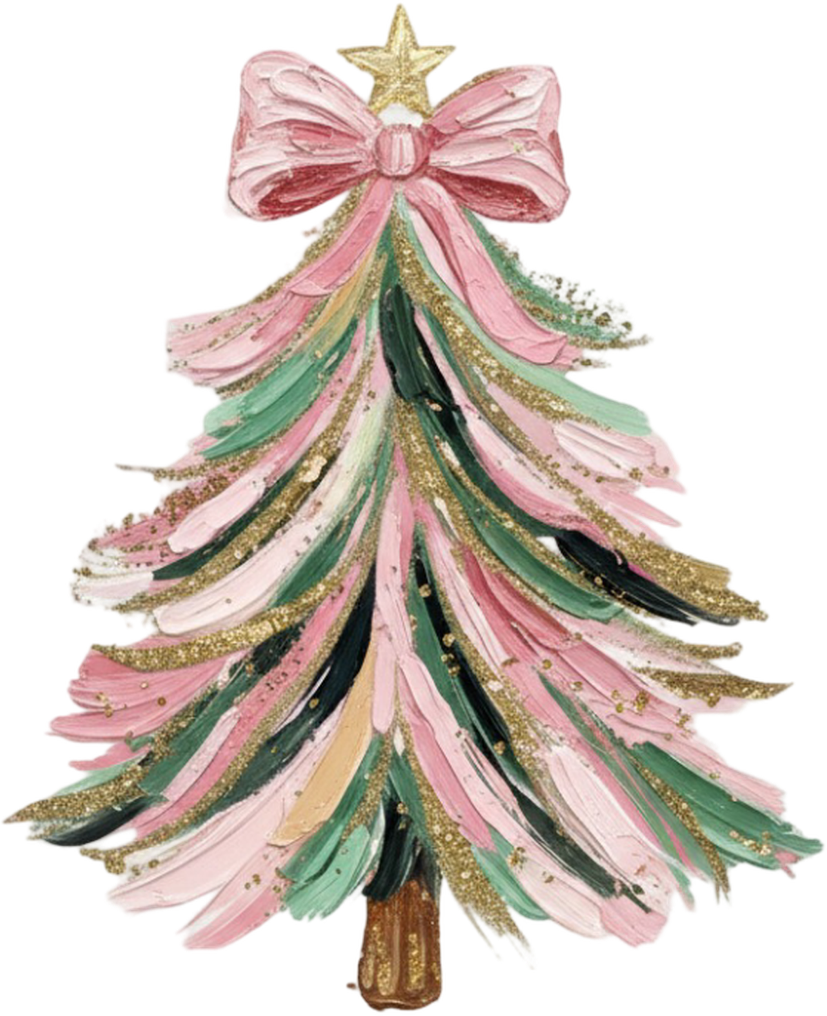 Hand Painted Coquette Glitter Christmas Tree - Christmas Ready to Press DTF Transfer