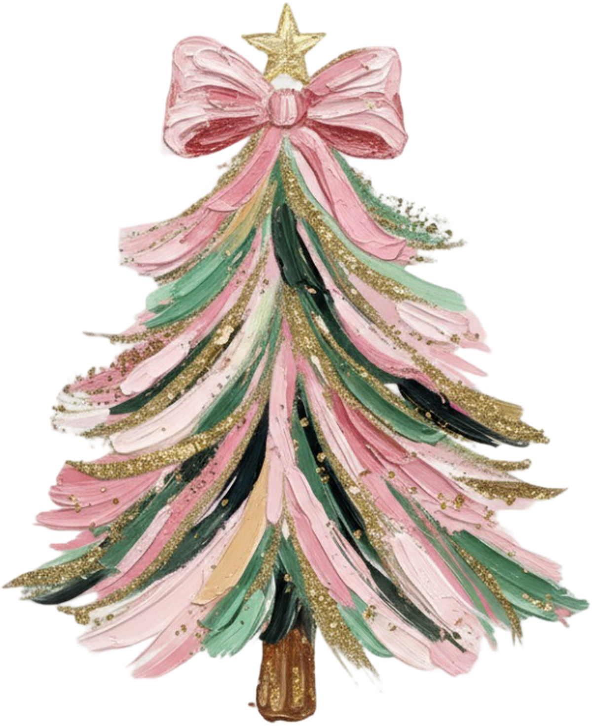 Hand Painted Coquette Glitter Christmas Tree - Christmas Ready to Press DTF Transfer