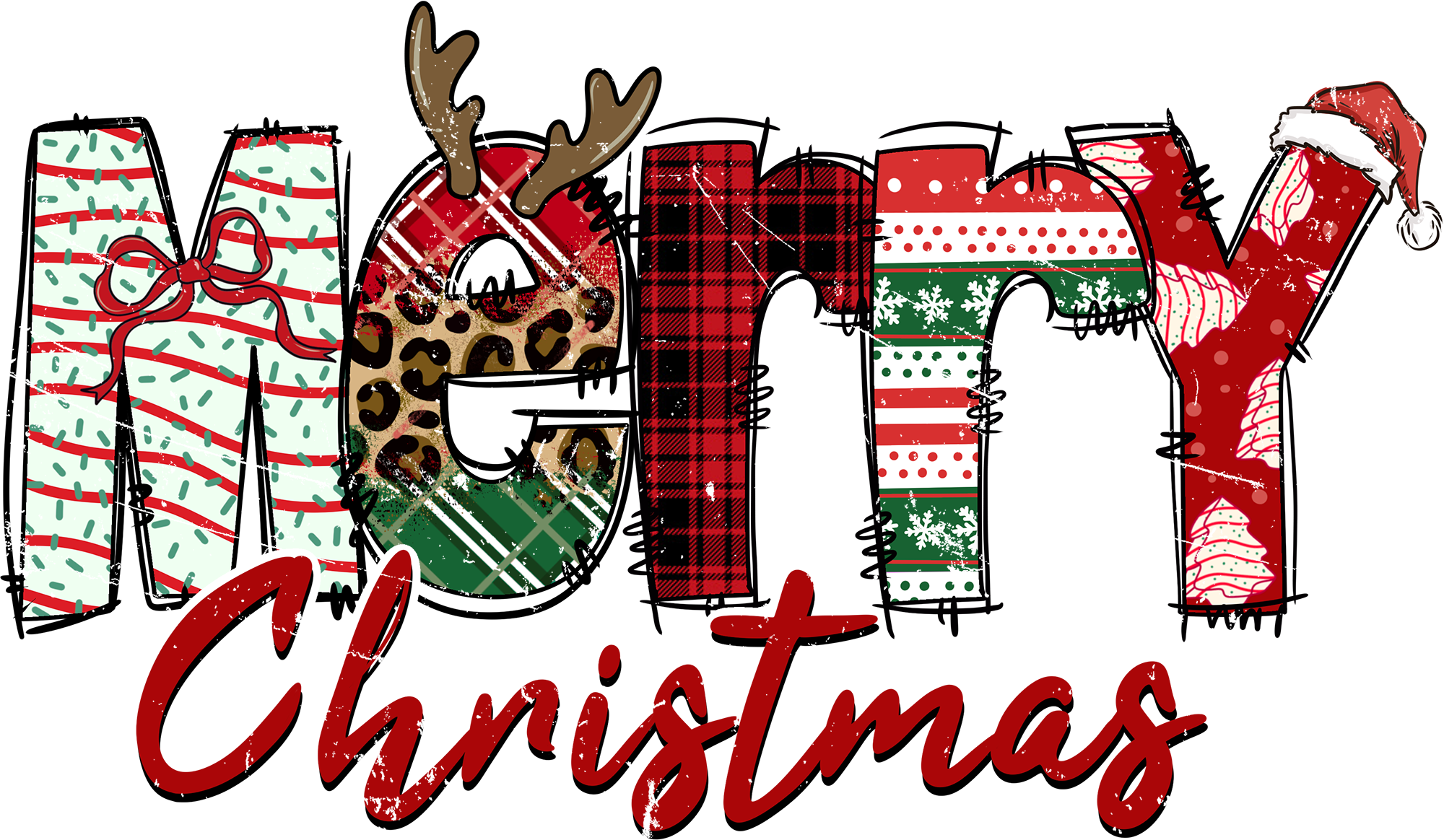 Leopard Plaid Grunge Merry Christmas - Christmas Ready to Press DTF Transfer