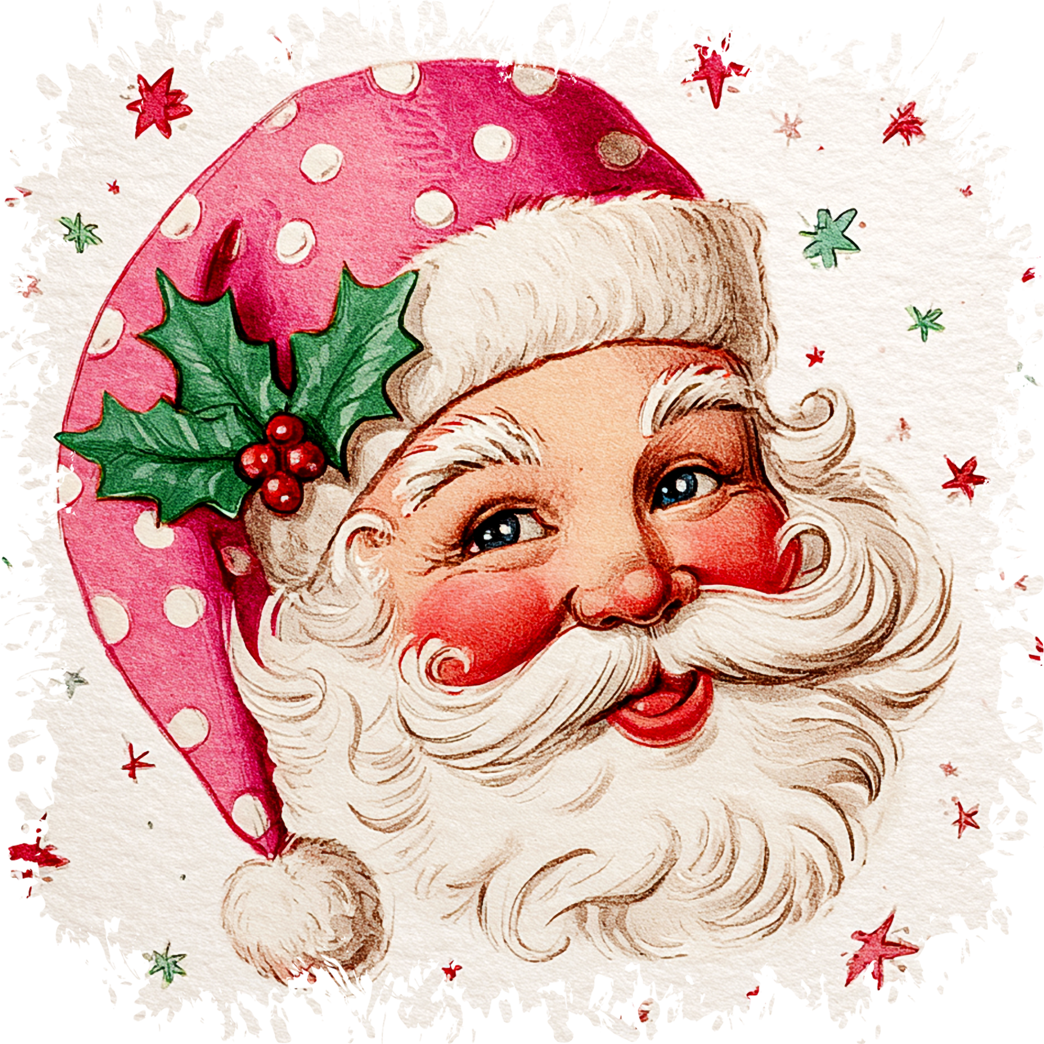 Christmas Vintage Pink Santa - Christmas Ready to Press DTF Transfer