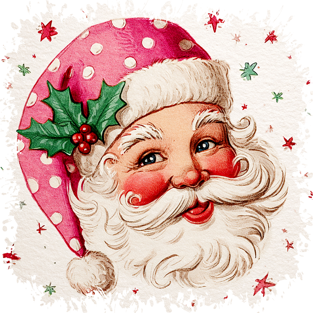 Christmas Vintage Pink Santa - Christmas Ready to Press DTF Transfer