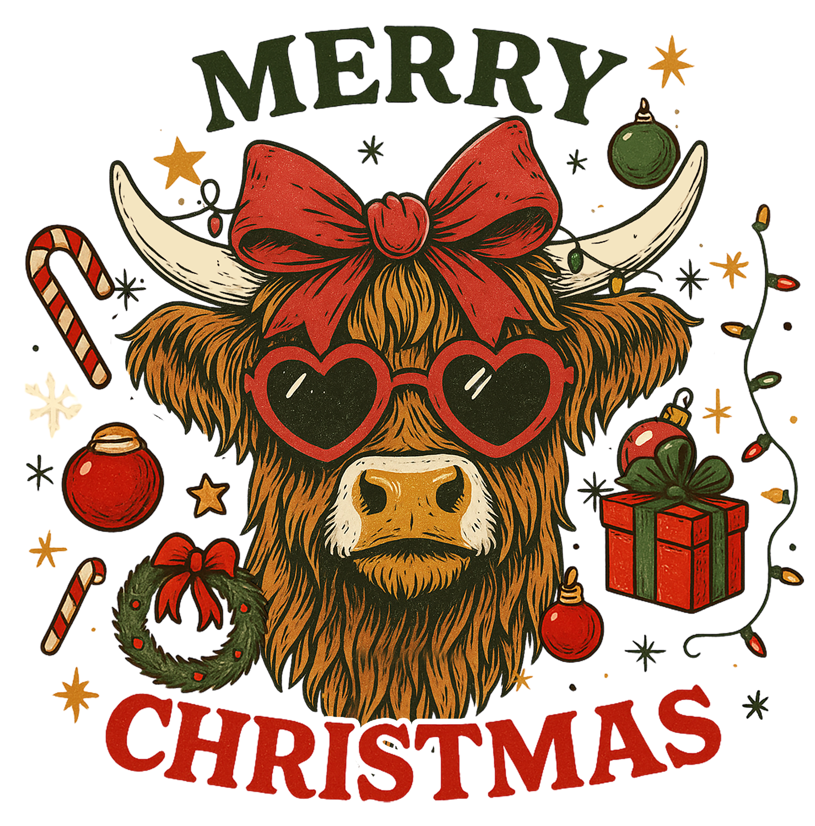 Merry Christmas Cow - Christmas Ready to Press DTF Transfer