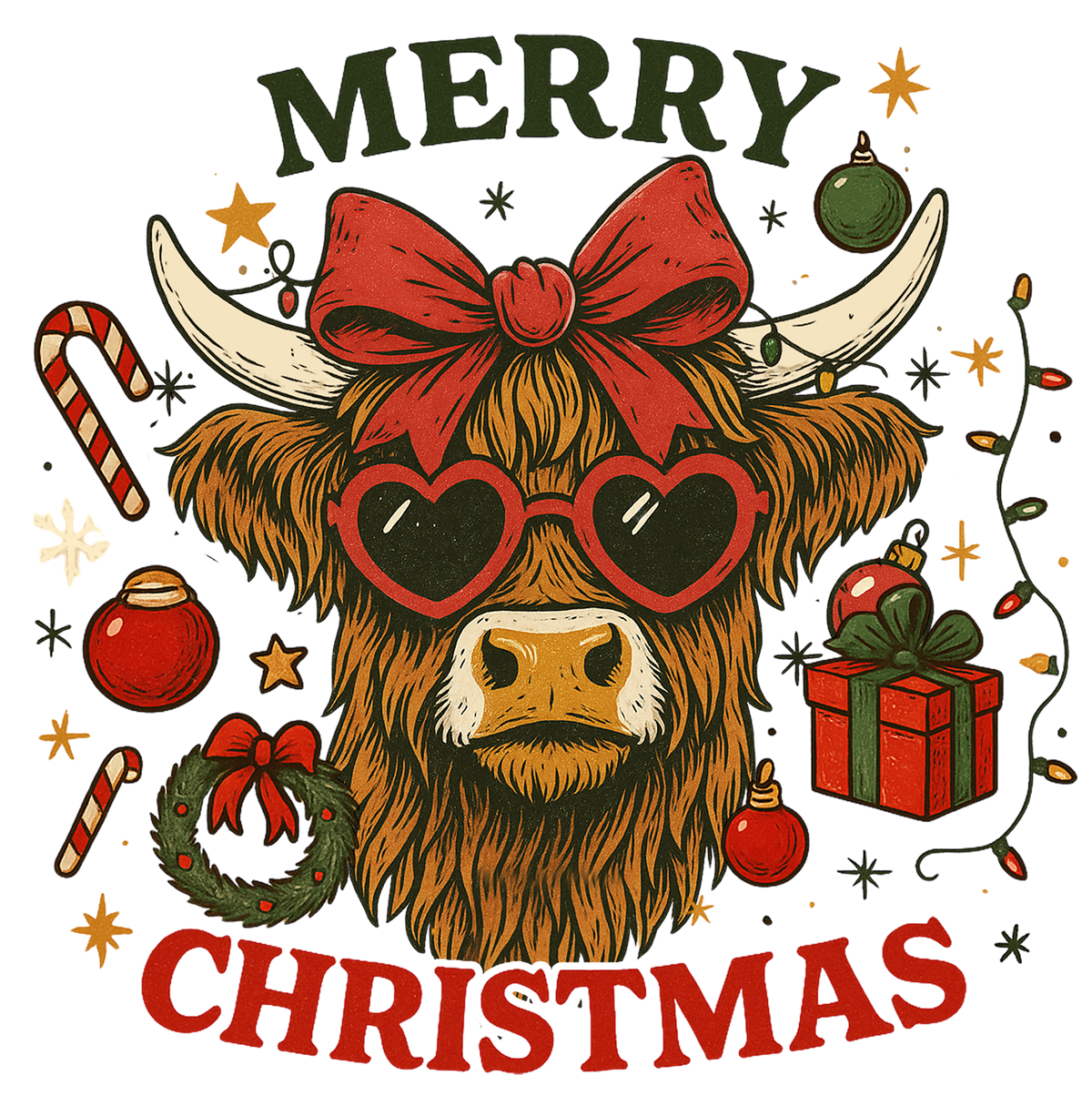 Merry Christmas Cow - Christmas Ready to Press DTF Transfer