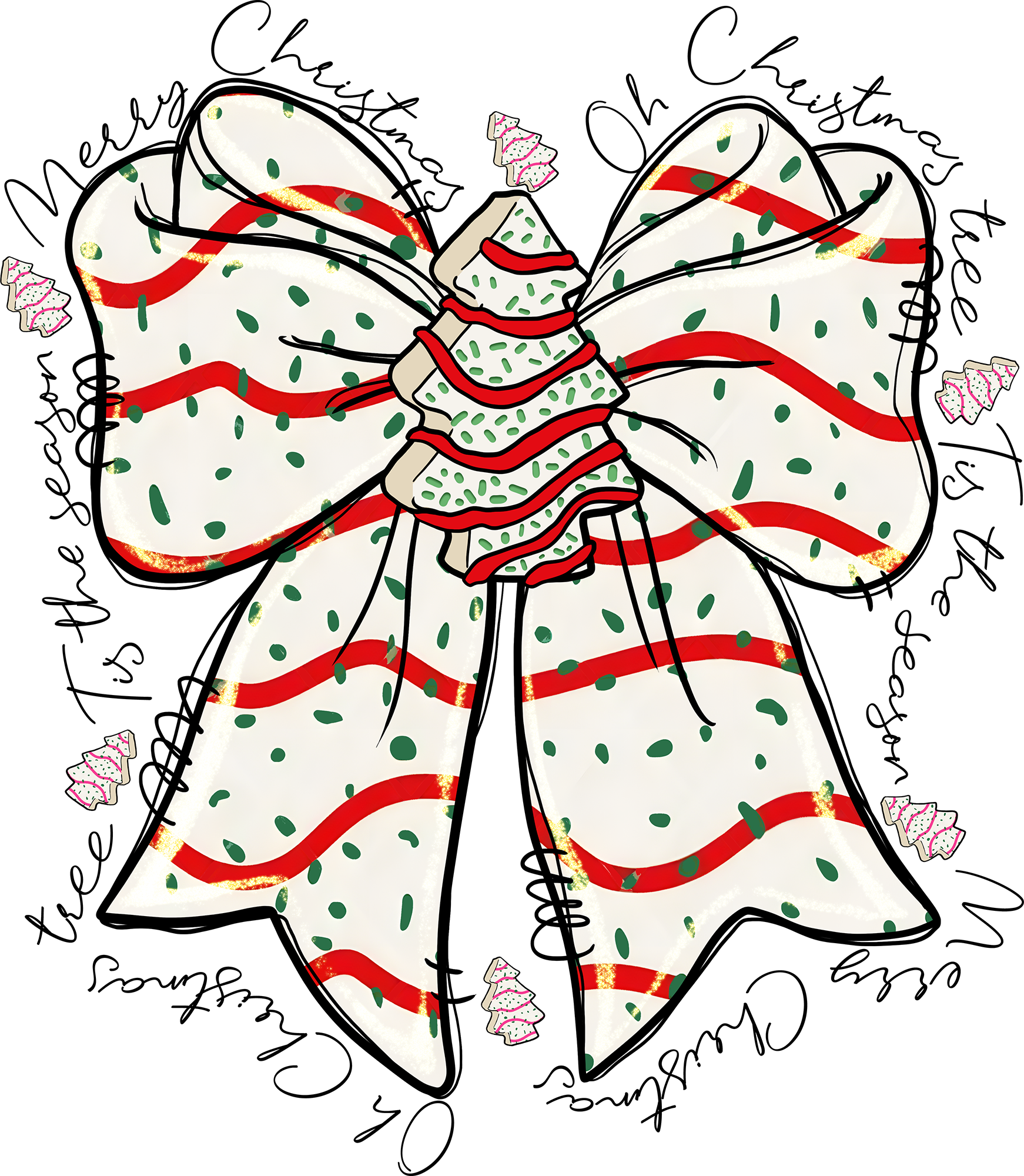 Christmas Tree Cake Bow - Christmas Ready to Press DTF Transfer