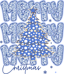 Blue Merry Christmas - Christmas Ready to Press DTF Transfer