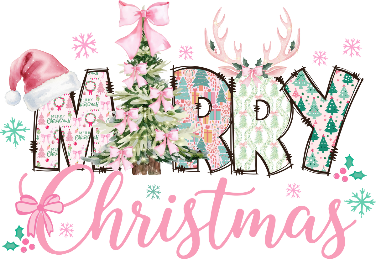 Pink Merry Christmas - Christmas Ready to Press DTF Transfer