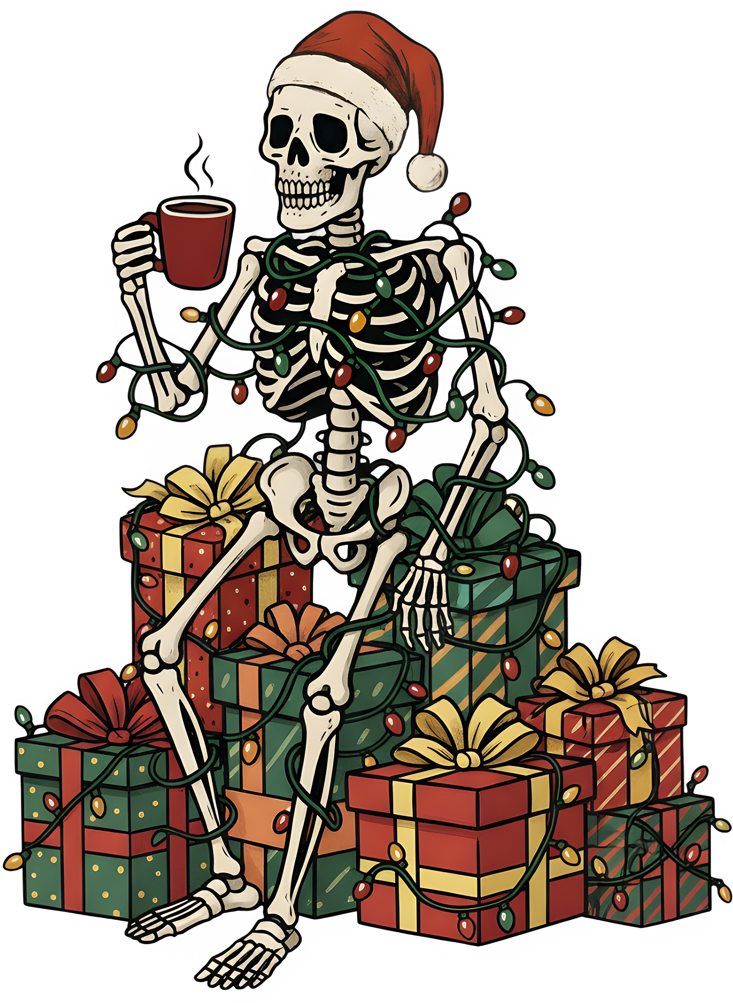 Skeleton Santa Christmas Coffee - Christmas Ready to Press DTF Transfer