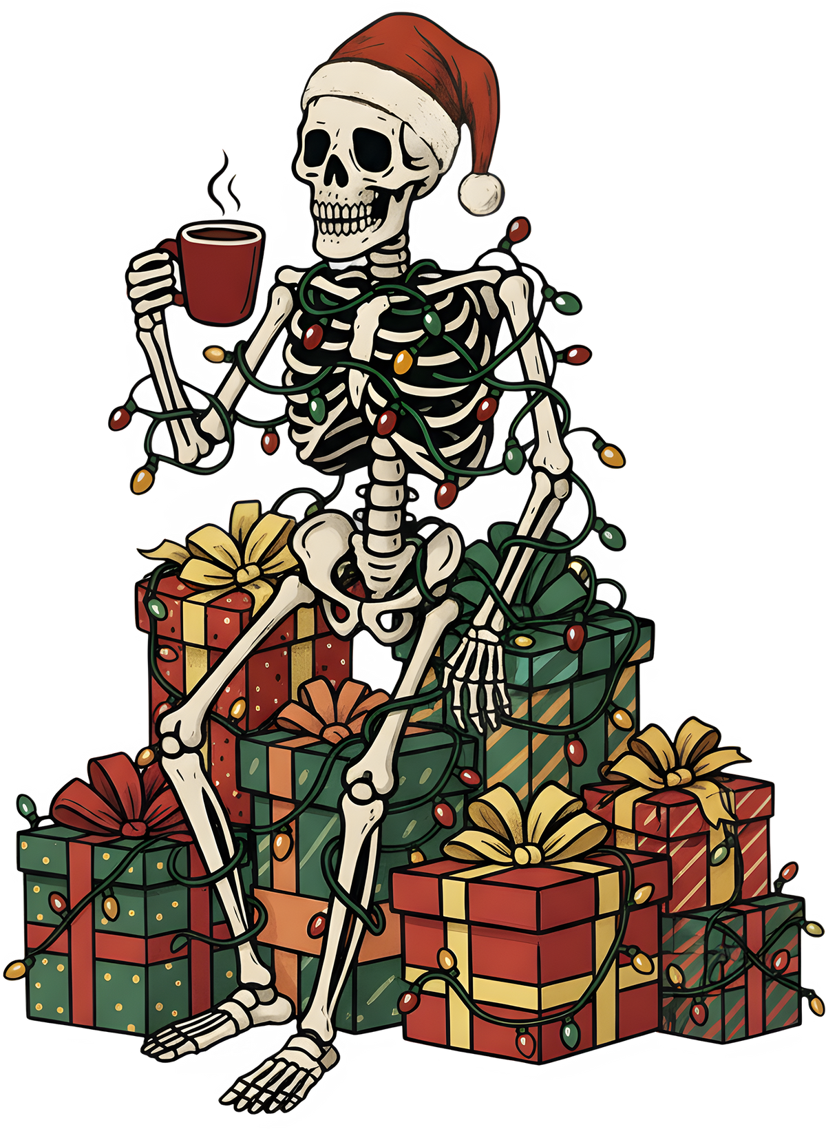 Skeleton Santa Christmas Coffee - Christmas Ready to Press DTF Transfer