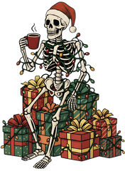 Skeleton Santa Christmas Coffee - Christmas Ready to Press DTF Transfer