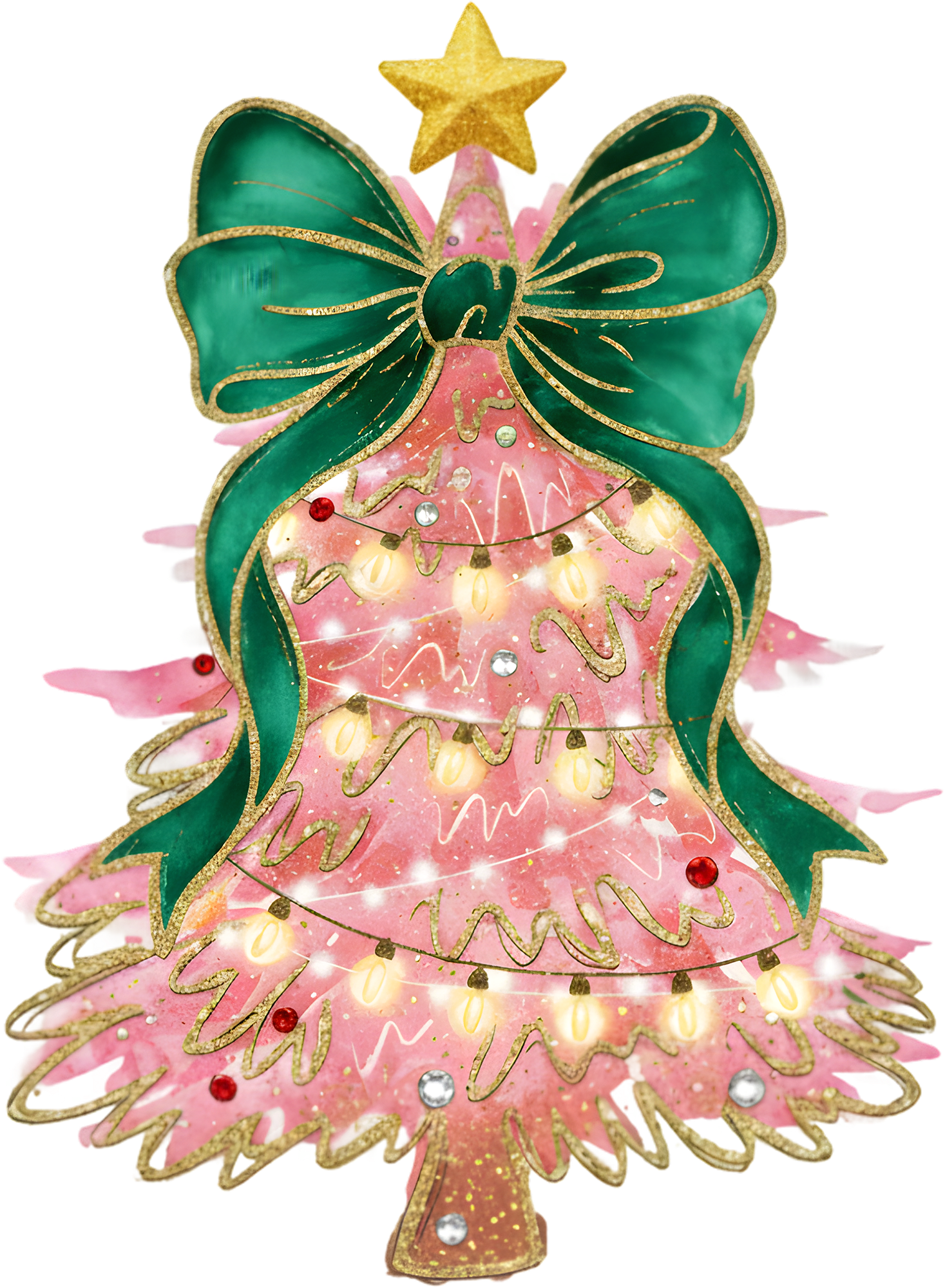 Brushstroke Christmas Tree Coquette Bow - Christmas Ready to Press DTF Transfer