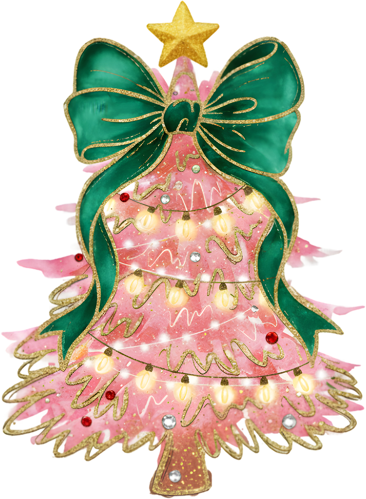 Brushstroke Christmas Tree Coquette Bow - Christmas Ready to Press DTF Transfer