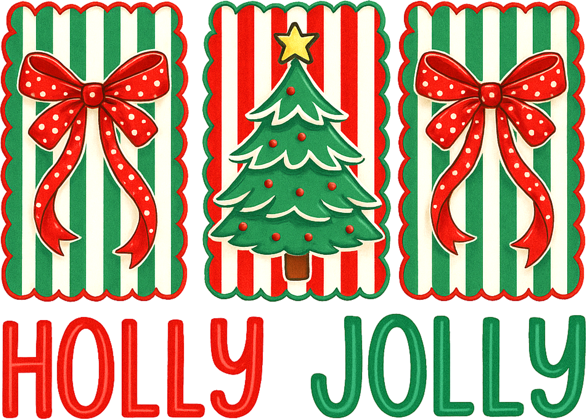 Holly Jolly Christmas Tree Bow - Christmas Ready to Press DTF Transfer