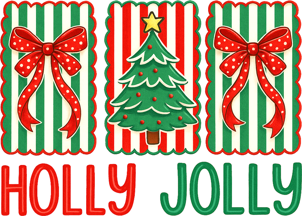 Holly Jolly Christmas Tree Bow - Christmas Ready to Press DTF Transfer